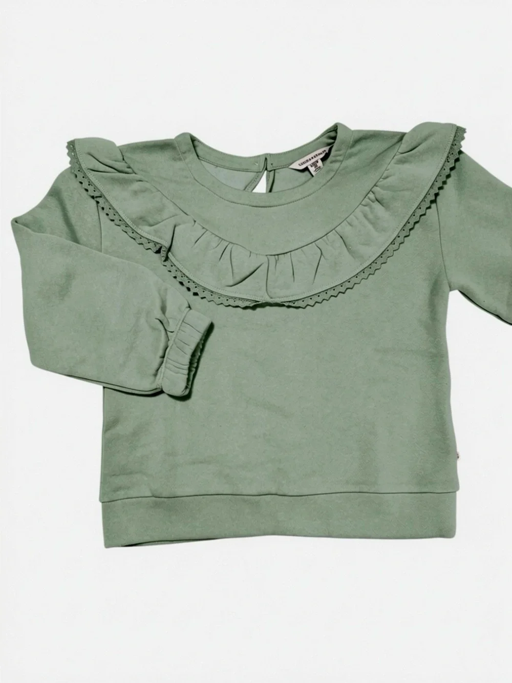 NWT New Lucky Brand Girls Ruffle Fleece Top In Chinois Green Size 7